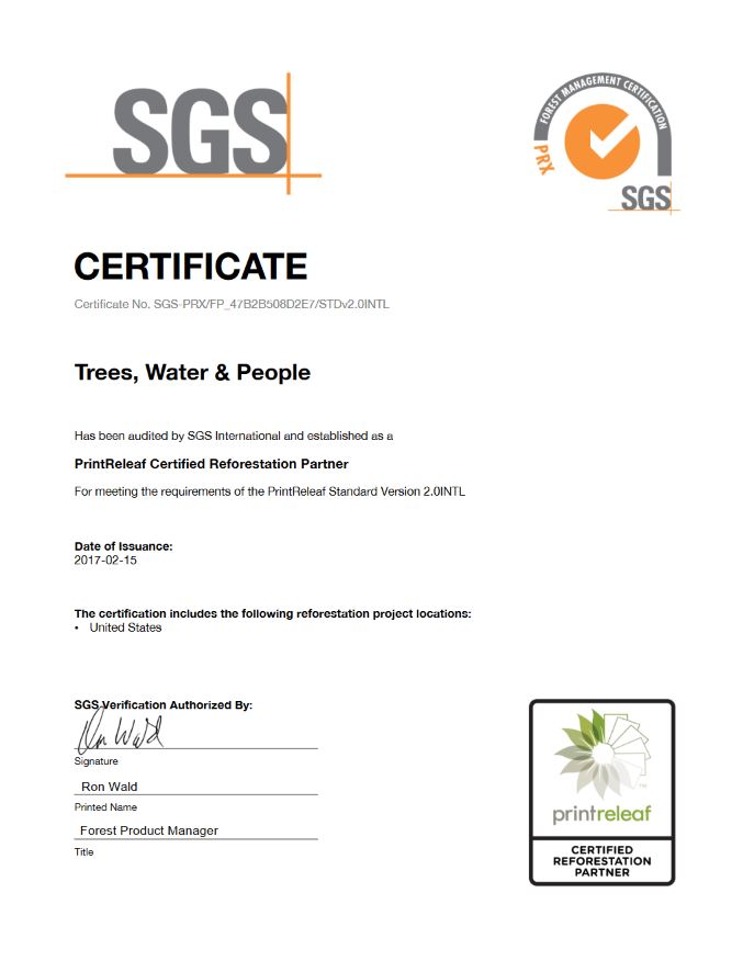 SGS Certificate, PrintReleaf, Oklahoma Copier Solutions