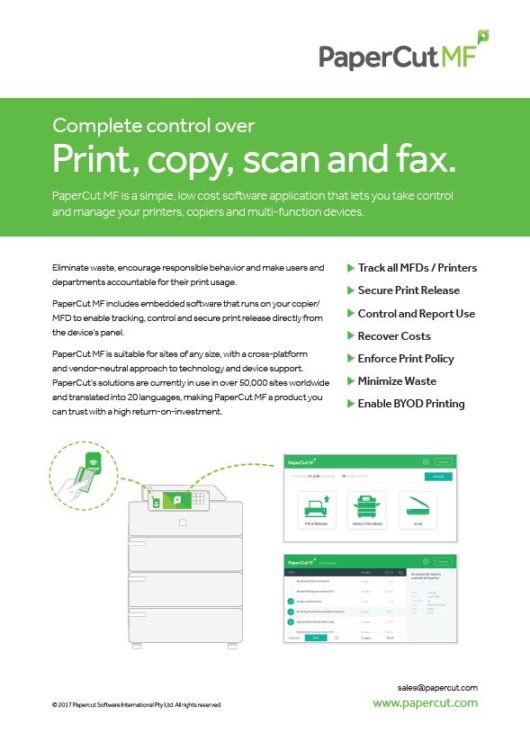 Papercut, Mf, Fact Sheet, Oklahoma Copier Solutions