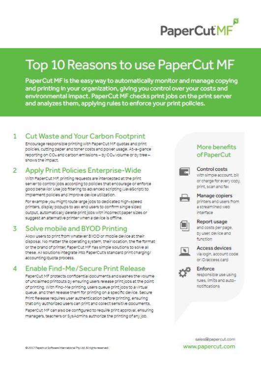 Top 10 Reasons, Papercut Mf, Oklahoma Copier Solutions