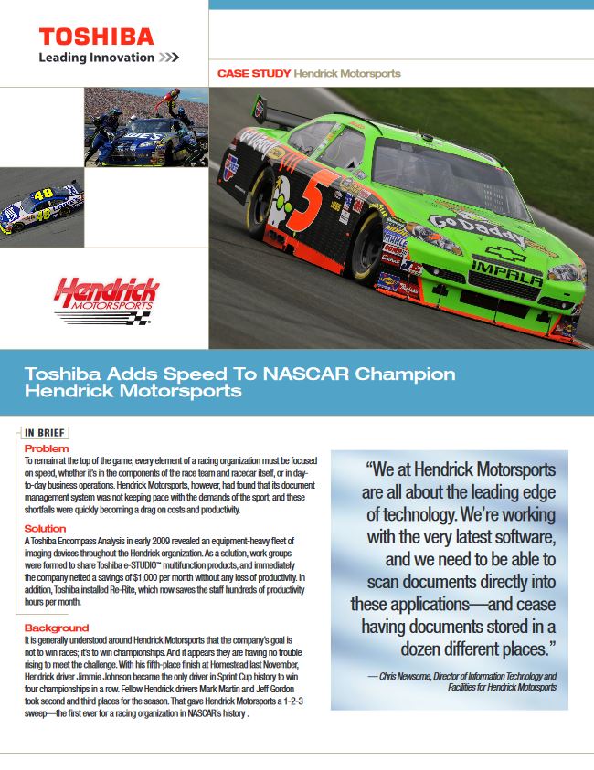 Hendrick Motorsports, Case Study, MPS, MDS, Toshiba, Oklahoma Copier Solutions