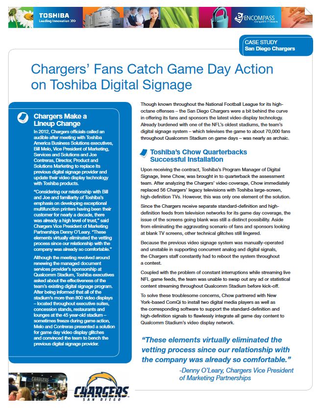 San Diego Chargers, Digital Signage, Toshiba, Oklahoma Copier Solutions